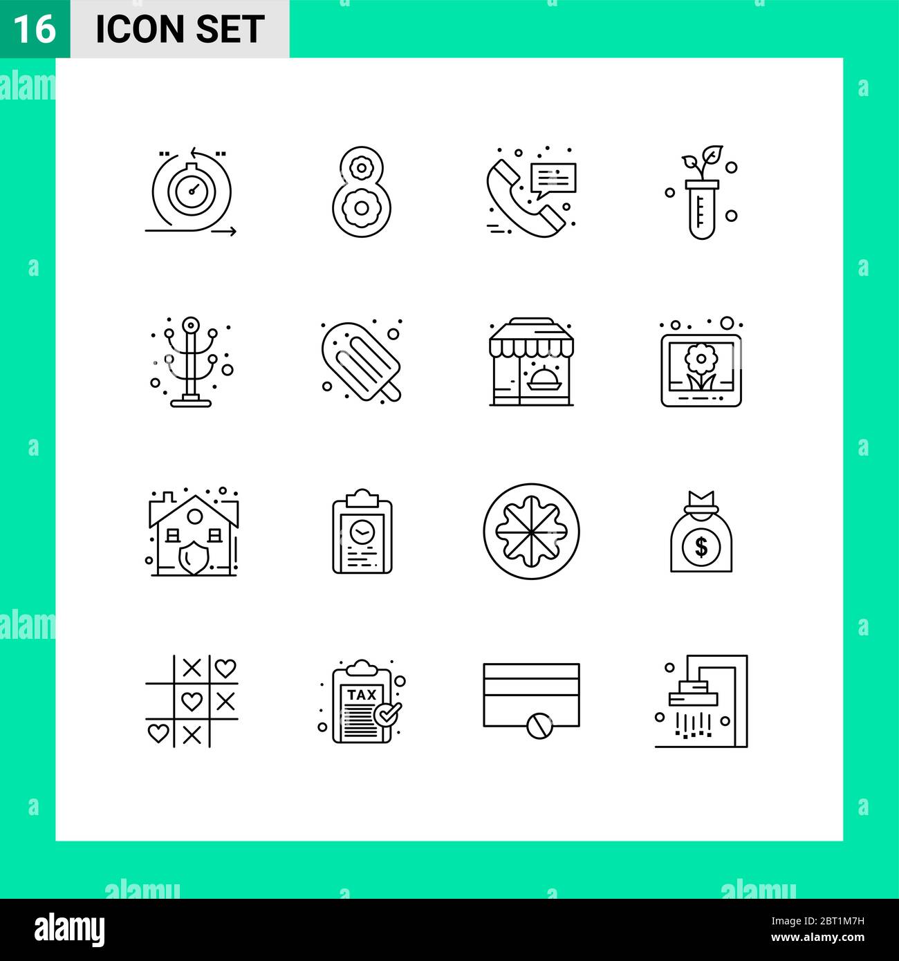 16 Universal Outline Signs Symbols of furniture, science, call, lab, tube Editable Vector Design Elements Stock Vector