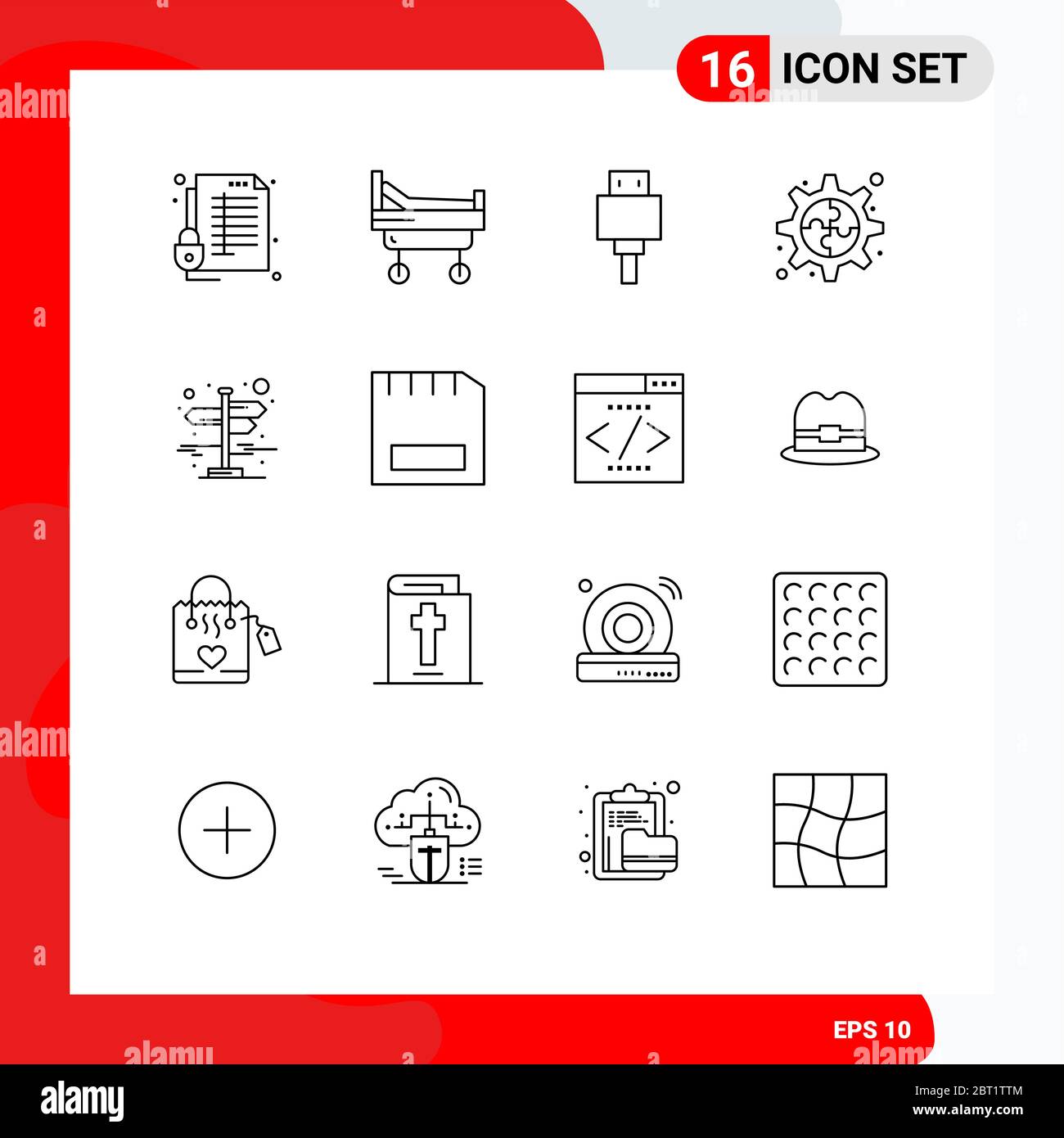 Modern Set of 16 Outlines Pictograph of street, city, devices, gear, creative Editable Vector Design Elements Stock Vector