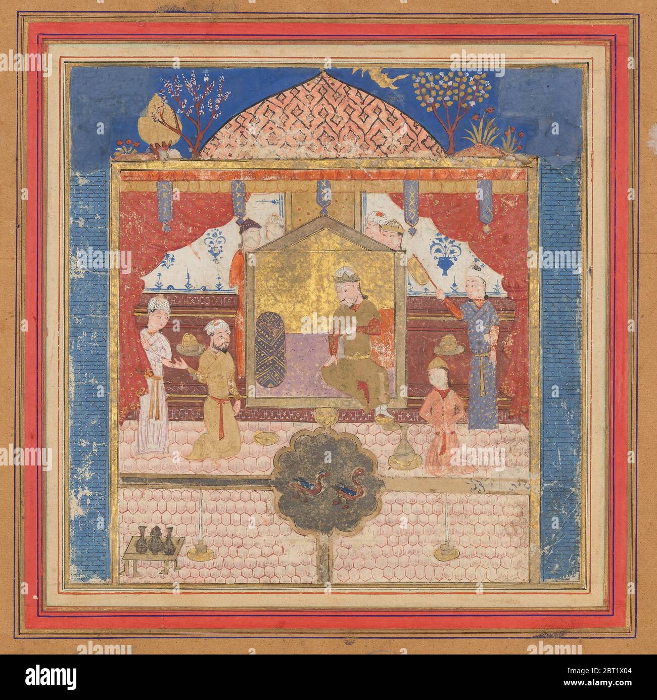 Khusrau Parviz before his Father Hurmuzd (?), Folio from a Shahnama (Book of Kings), ca. 1430-40. Stock Photo