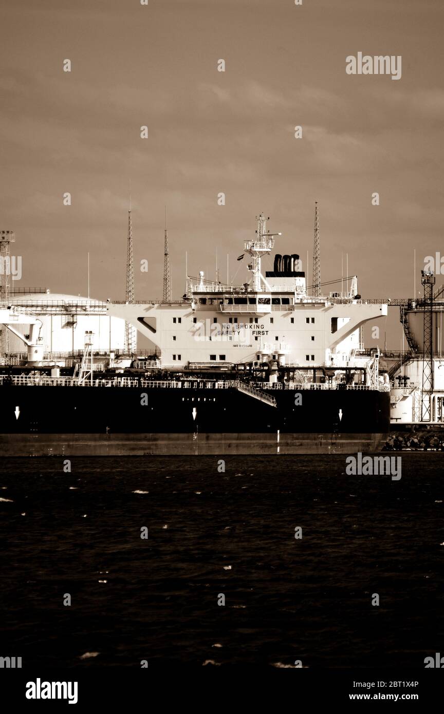 Oil Tanker in the harbor. Stock Photo