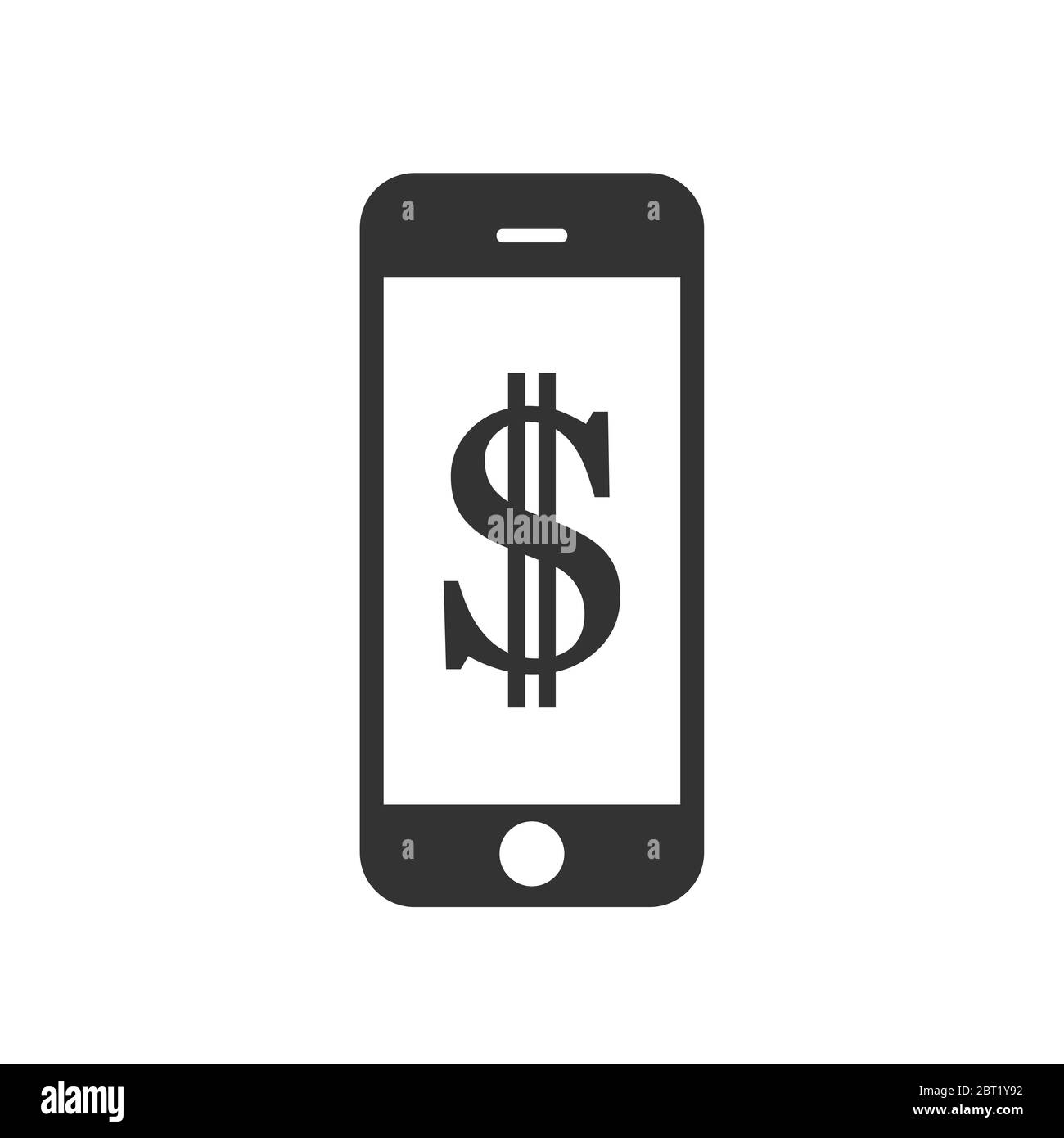 Icon of a mobile touch phone with a dollar sign drawn on the screen. Flat vector illustration