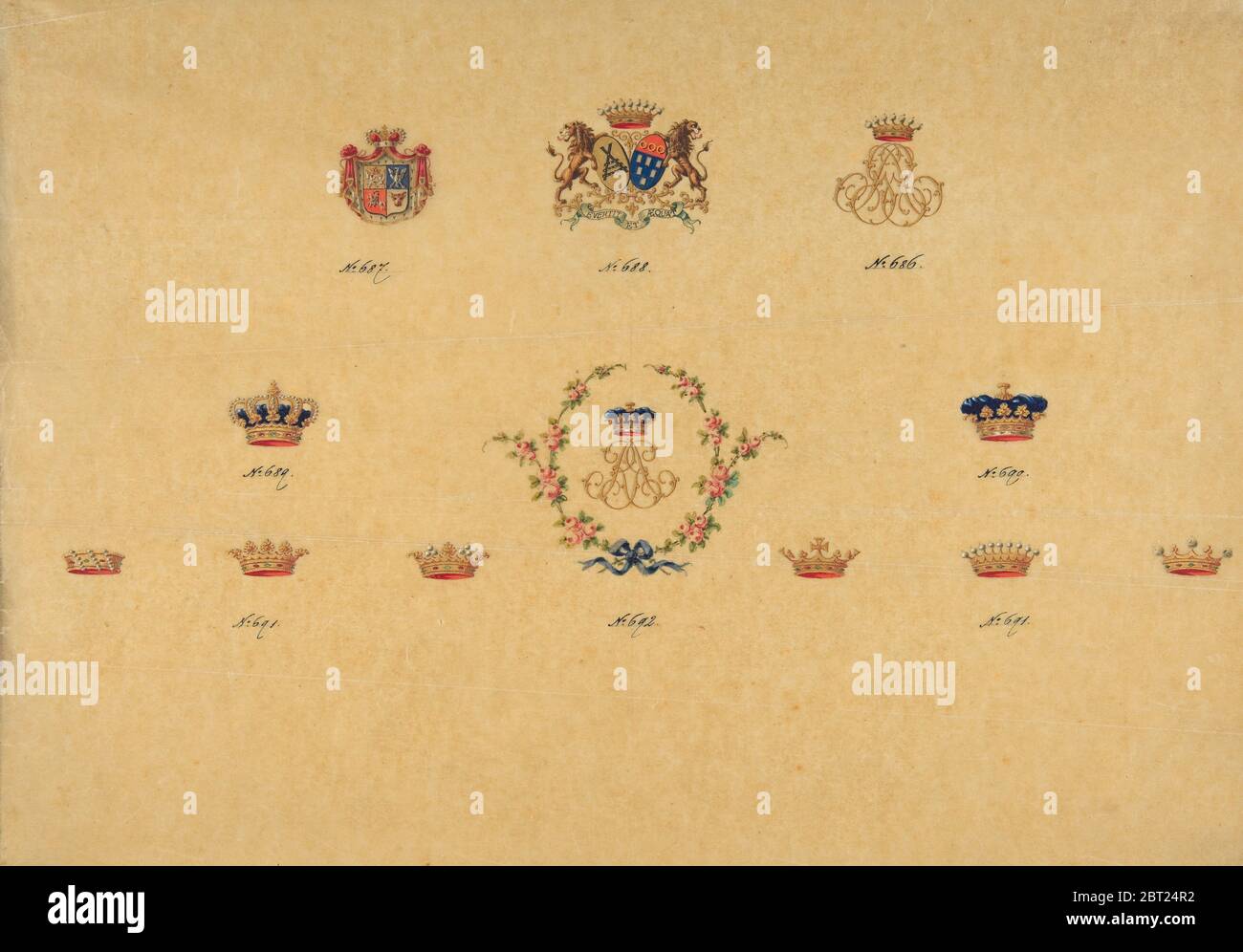 Sheet of Monogram Designs, 19th century. Stock Photo