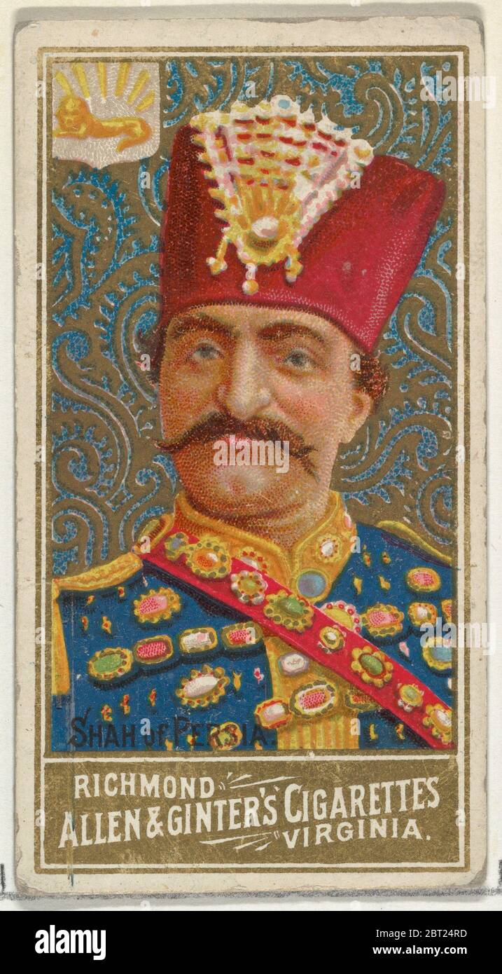 Shah of Persia, from World's Sovereigns series (N34) for Allen &amp; Ginter Cigarettes, 1889. Stock Photo