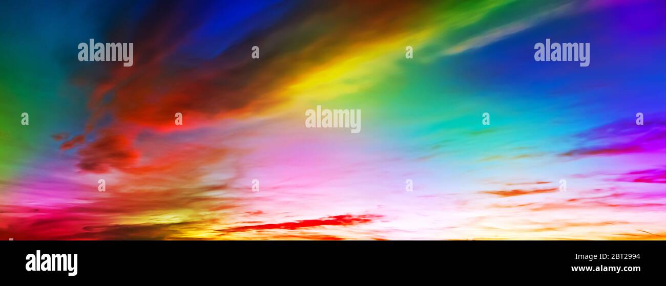 toned sky with colorful  clouds, panoramic mock-up Stock Photo