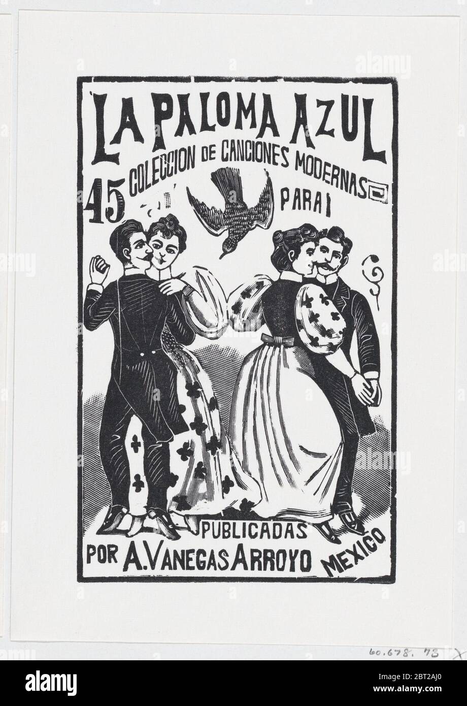 Two couples dancing, illustration for 'La Paloma Azul,' published by Antonio Vanegas Arroyo, ca. 1880-1910. Stock Photo