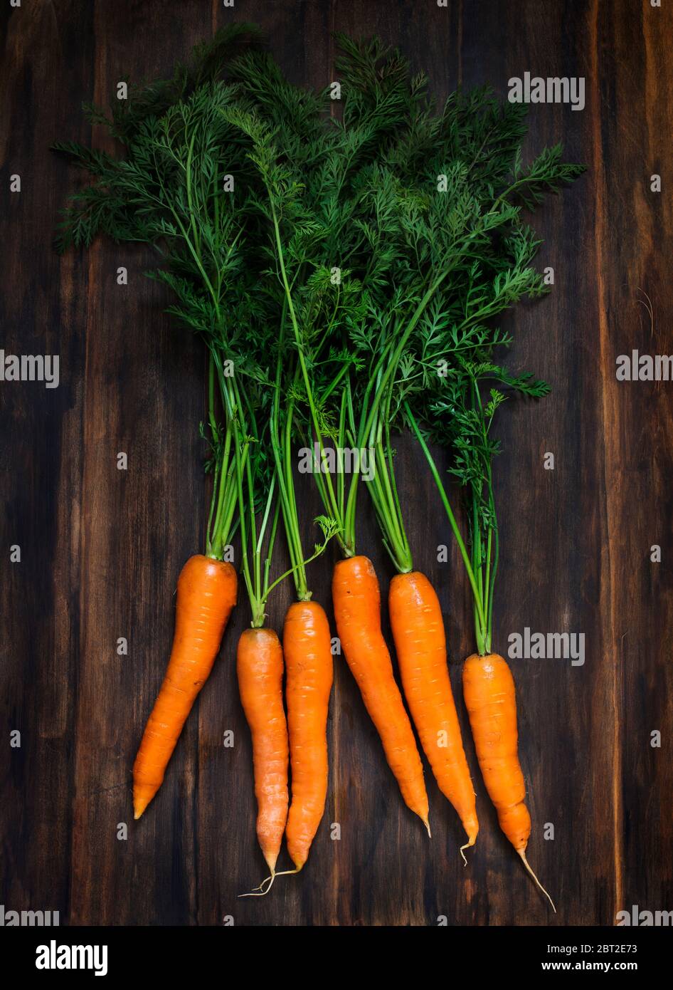 Fresh carrots on a wooden table Stock Photo
