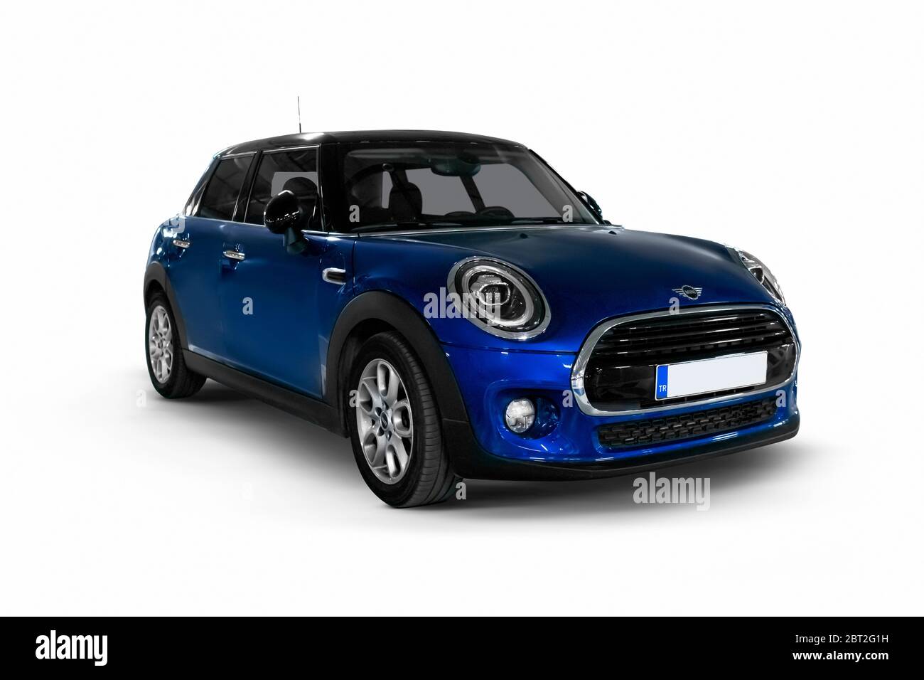 Izmir, Turkey - November  8, 2019: Parliament blue colored Mini Cooper Countryman Brand car on a white background Stock Photo