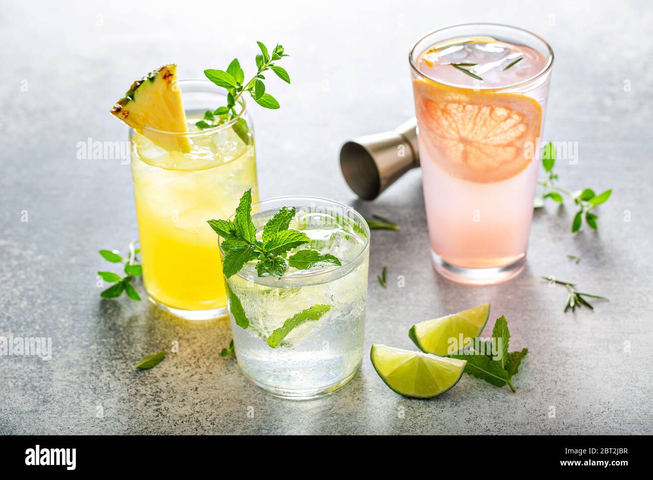Refreshing summer cocktails on the table Stock Photo