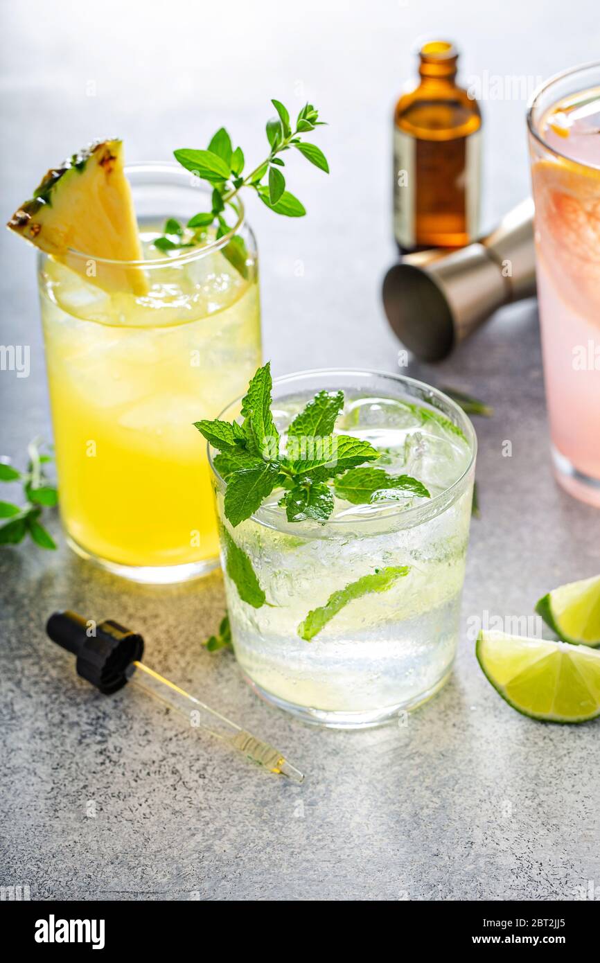 Refreshing summer cocktails on the table Stock Photo
