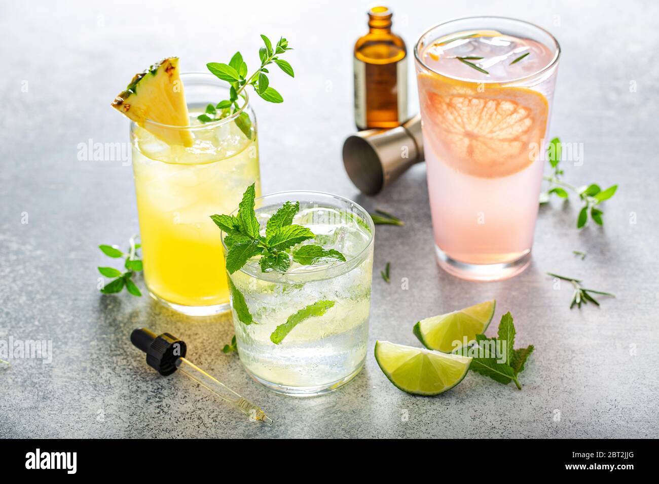Refreshing summer cocktails on the table Stock Photo