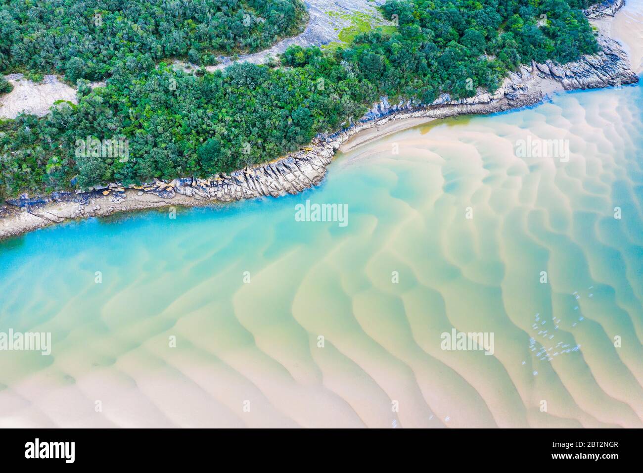 Sandy sediments in low tide in a river close to the sea. Stock Photo