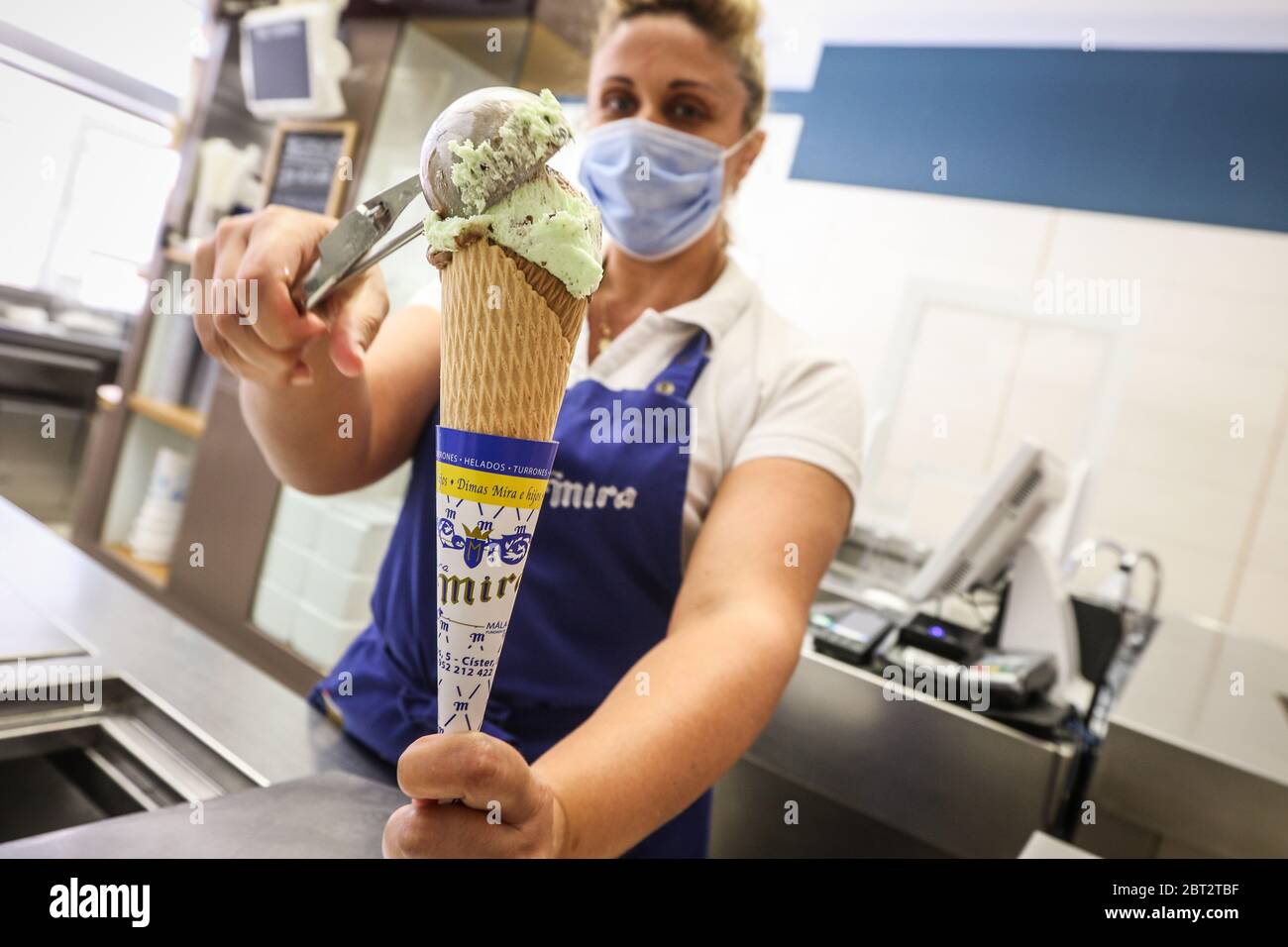 May 22, 2020 Malaga, Spain The famous ice cream shop Casa Mira in