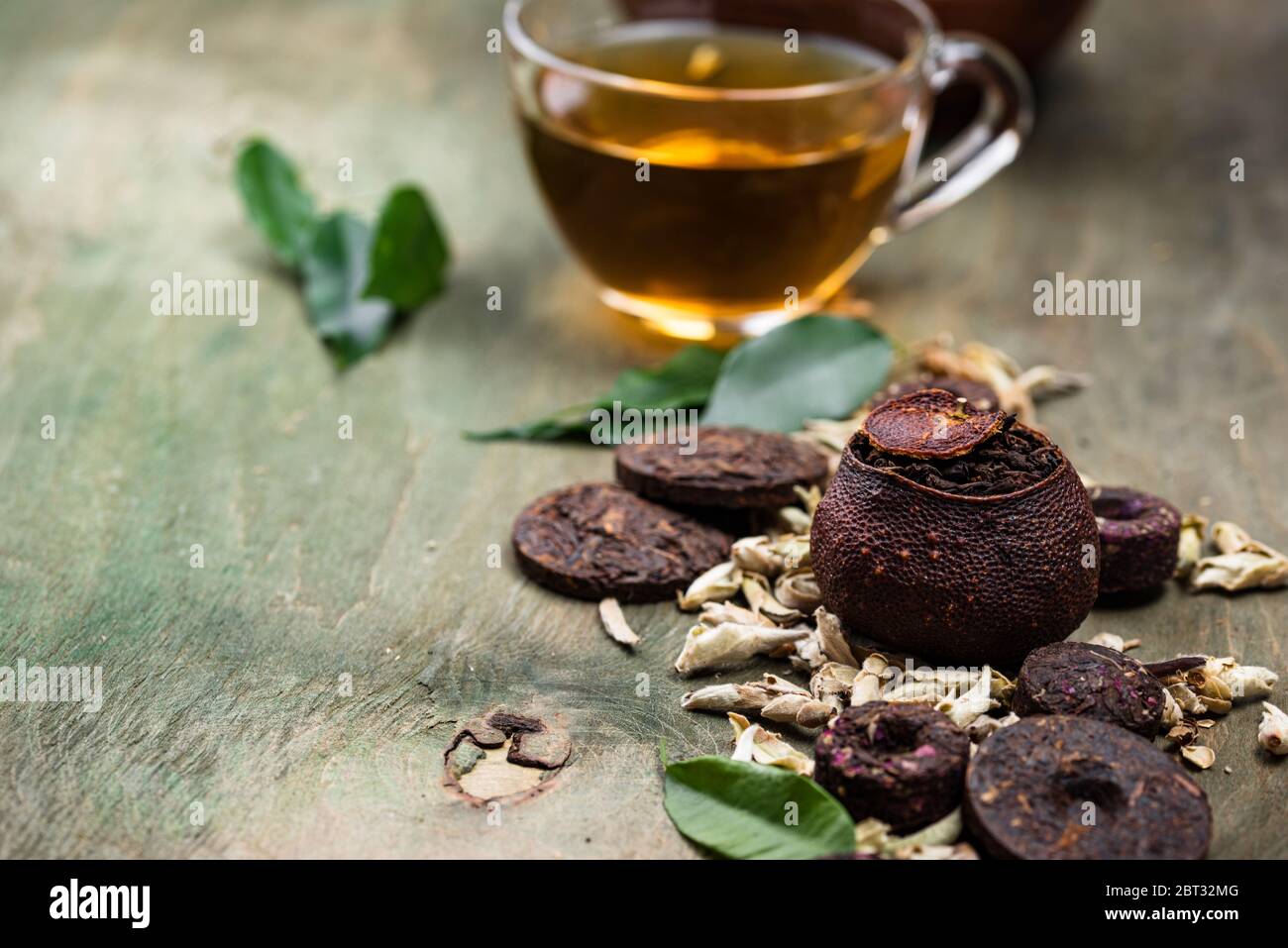 Different pressed Chinese pu-erh tea Stock Photo