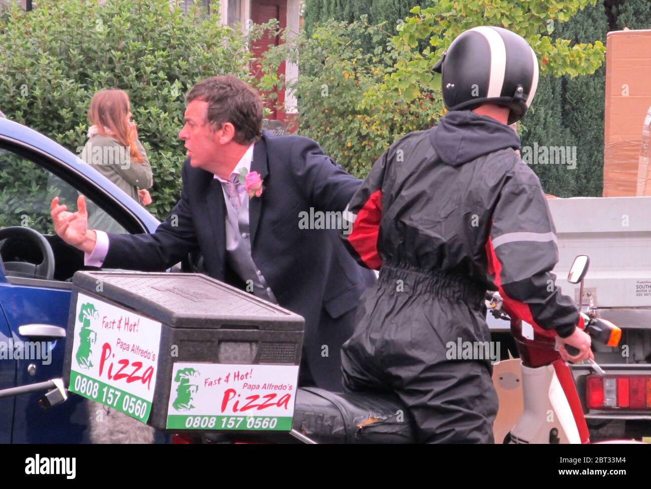 EastEnders filming Sahne Richie alias Alfie Moon wedding episode in Southend on sea October 2013 Stock Photo