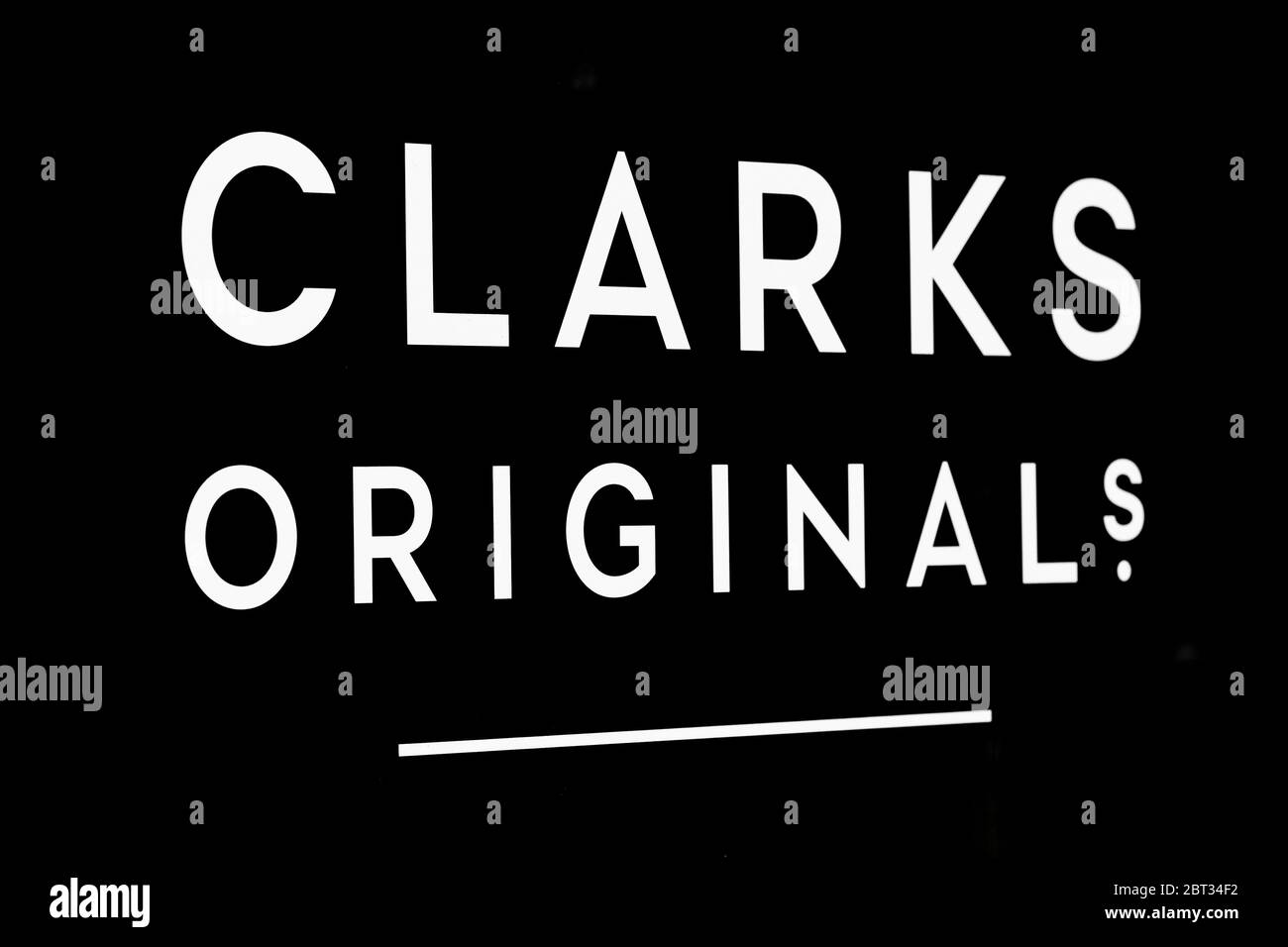 Clarks logo seen on one of their branches at Berwick Street.British-based  international shoe manufacturer and retailer C. & J. Clark international  Ltd, trading as clarks is to cut nearly 1,000 head office