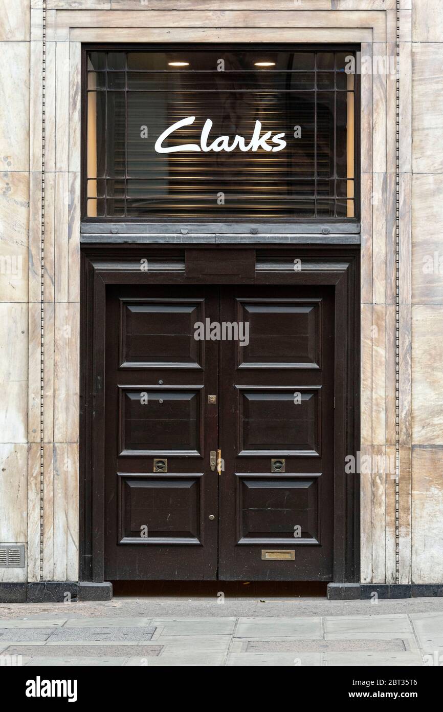 London, UK. 22nd May, 2020. Clarks Oxford Street store.British-based  international shoe manufacturer and retailer C. & J. Clark international  Ltd, trading as clarks is to cut nearly 1,000 head office jobs as