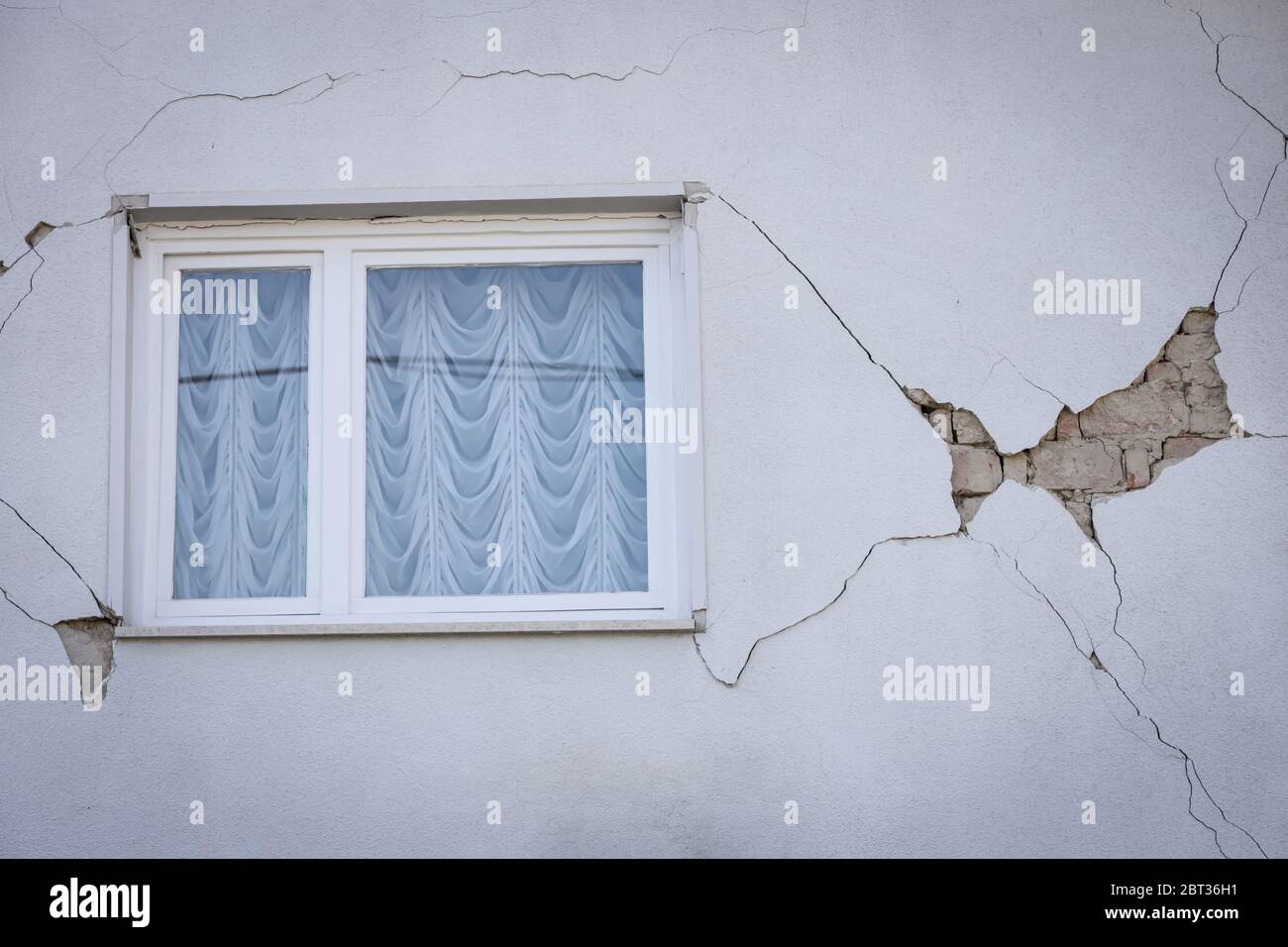 Damage house after a strong earthquake of 5.5 on the Richter scale in Zagreb, Croatia. Stock Photo