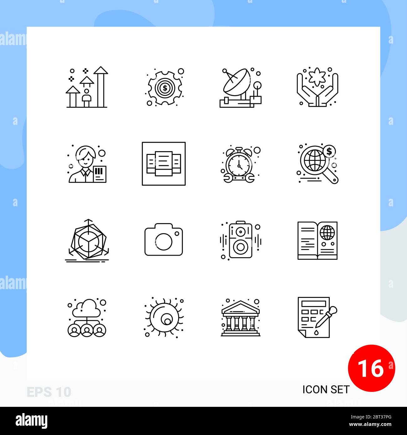 16 Outline concept for Websites Mobile and Apps accountant, care, settings, hand, satellite Editable Vector Design Elements Stock Vector