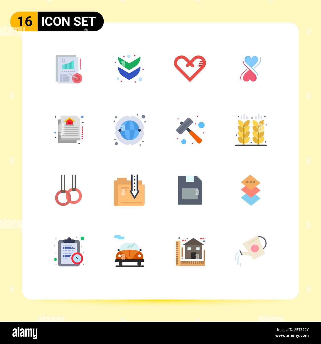 Stock Vector Icon Pack of 16 Line Signs and Symbols for real, document, love, typography, heart Editable Pack of Creative Vector Design Elements Stock Vector