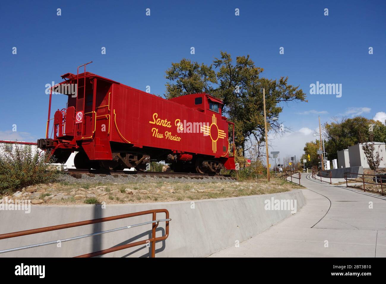 Red Santa Fe Locomotive on display in Santa Fe, NM Stock Photo