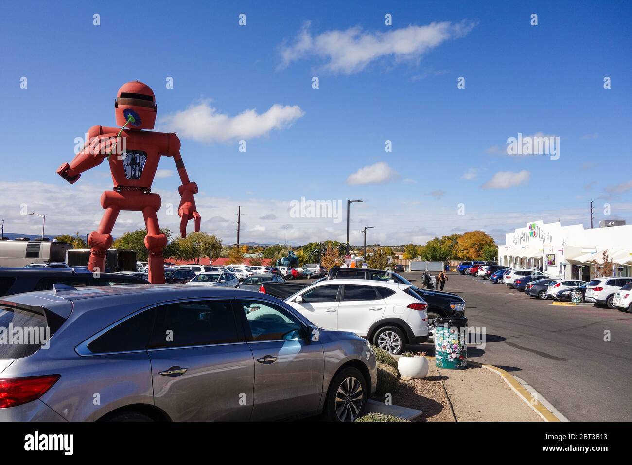 Robot in front of Meow Wolf art installation in Santa Fe, NM Stock Photo