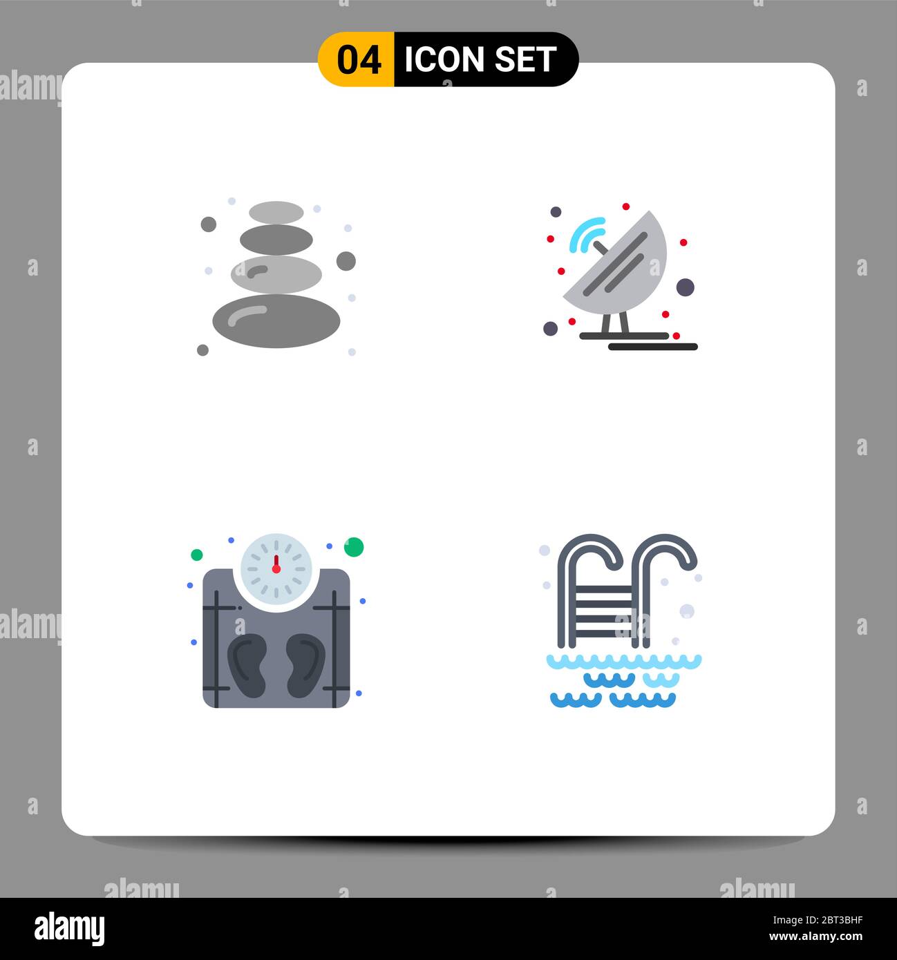 4 Thematic Vector Flat Icons and Editable Symbols of sauna, scale, antenna, satellite dish