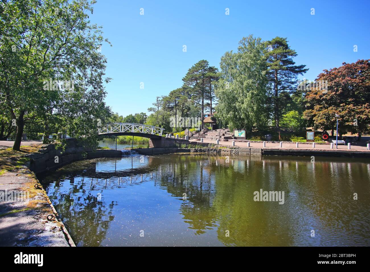 Landscape of Sapokka water park which is a charming city center public garden. Kotka, Finland. Stock Photo
