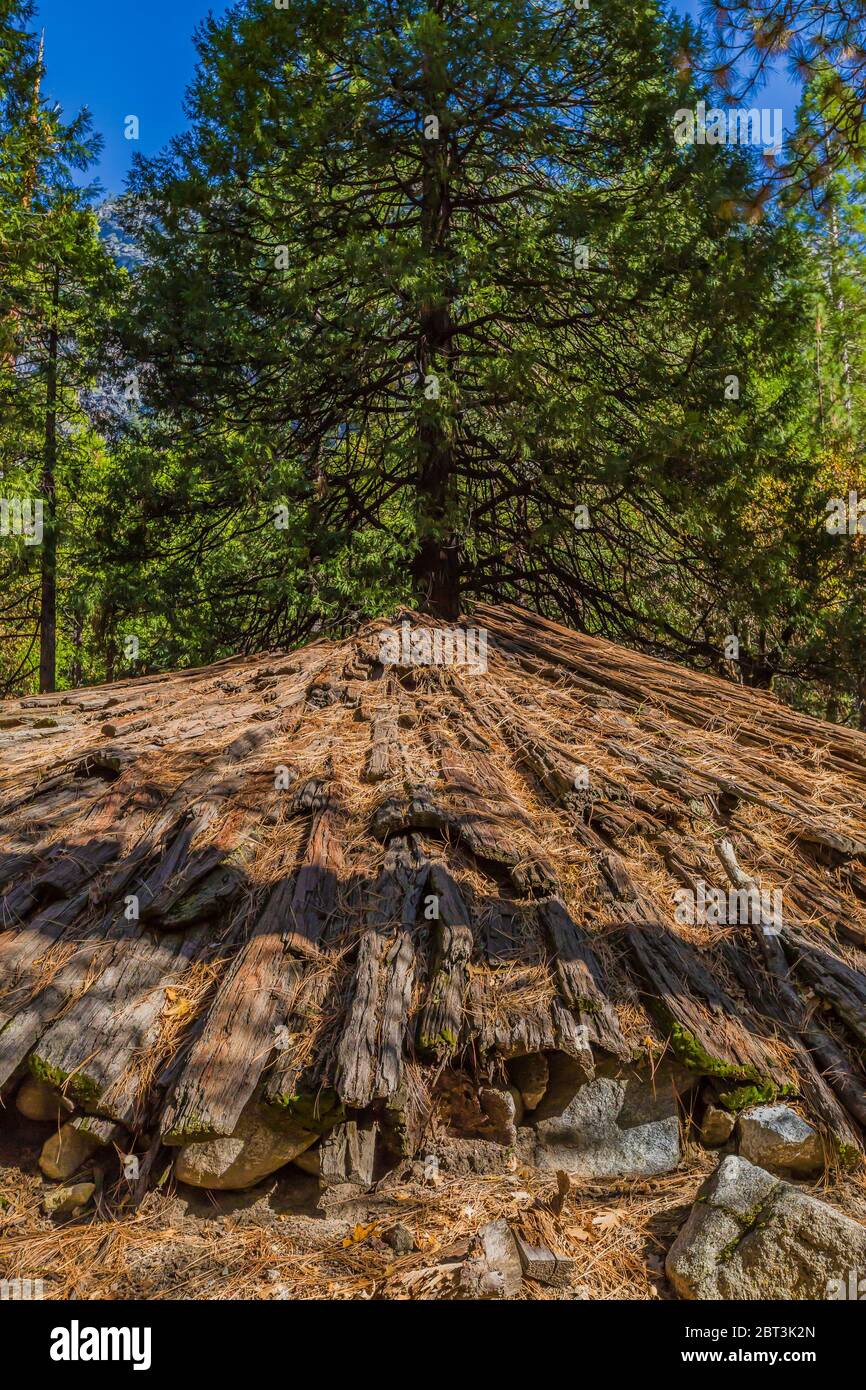 Ceremonial roundhouse, made with an incense cedar bark roof in 1992
