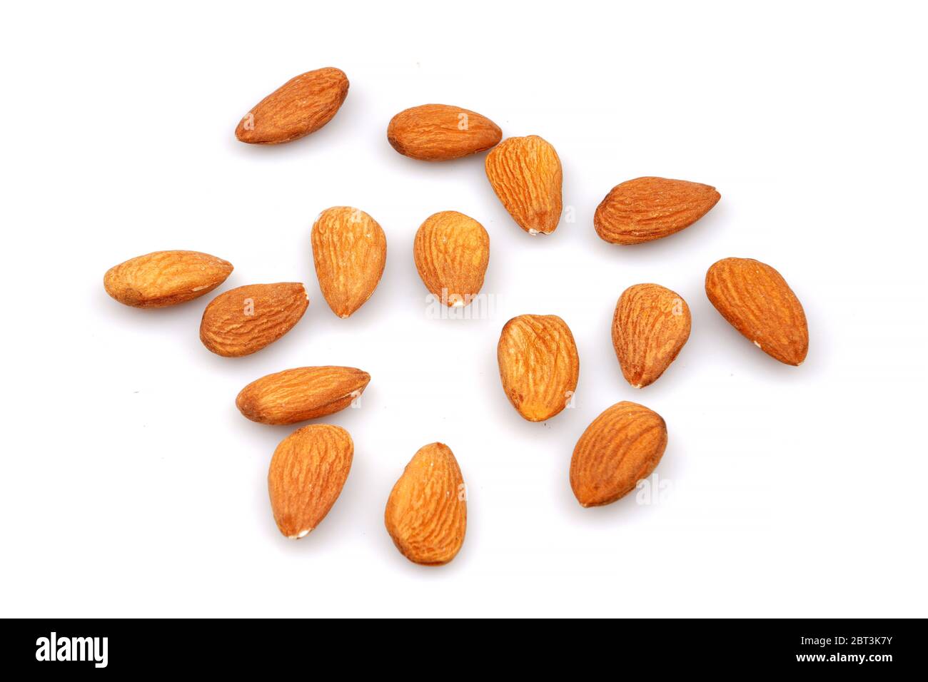 Organic Almonds isolated on white background Stock Photo