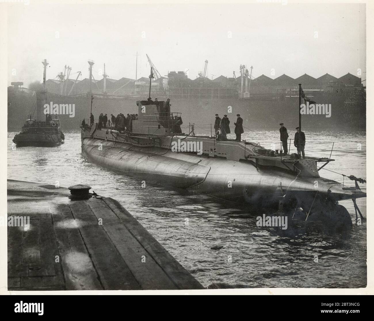 World War II vintage photograph launch of a new British submarine in
