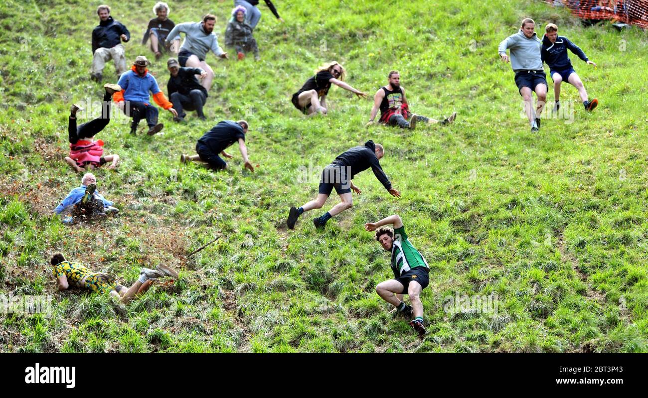Cheese Rolling down Cooper's Hill, Brockworth near Gloucester. The