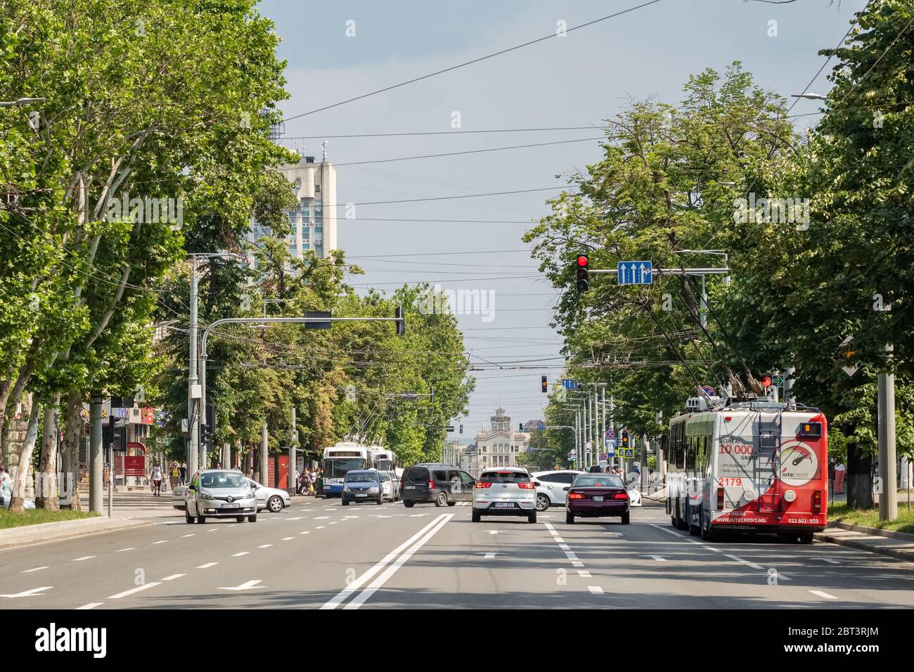 One of the central streets of Chisinau, Moldova Stock Photo