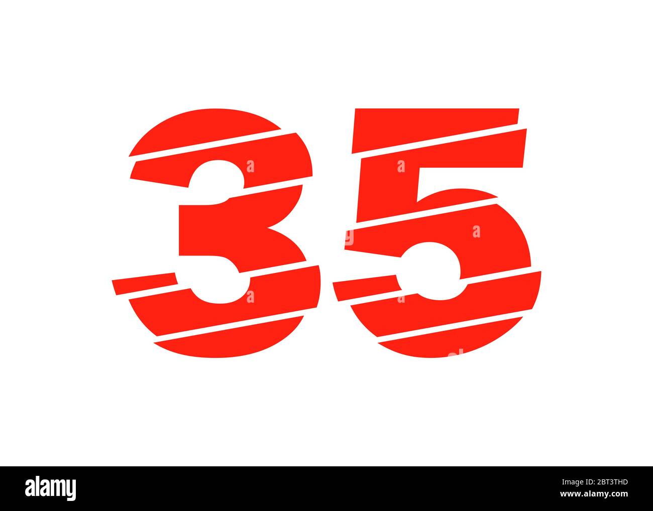 Modern Red 35 Number Design Vector Illustration. Numeral Vector Trendy