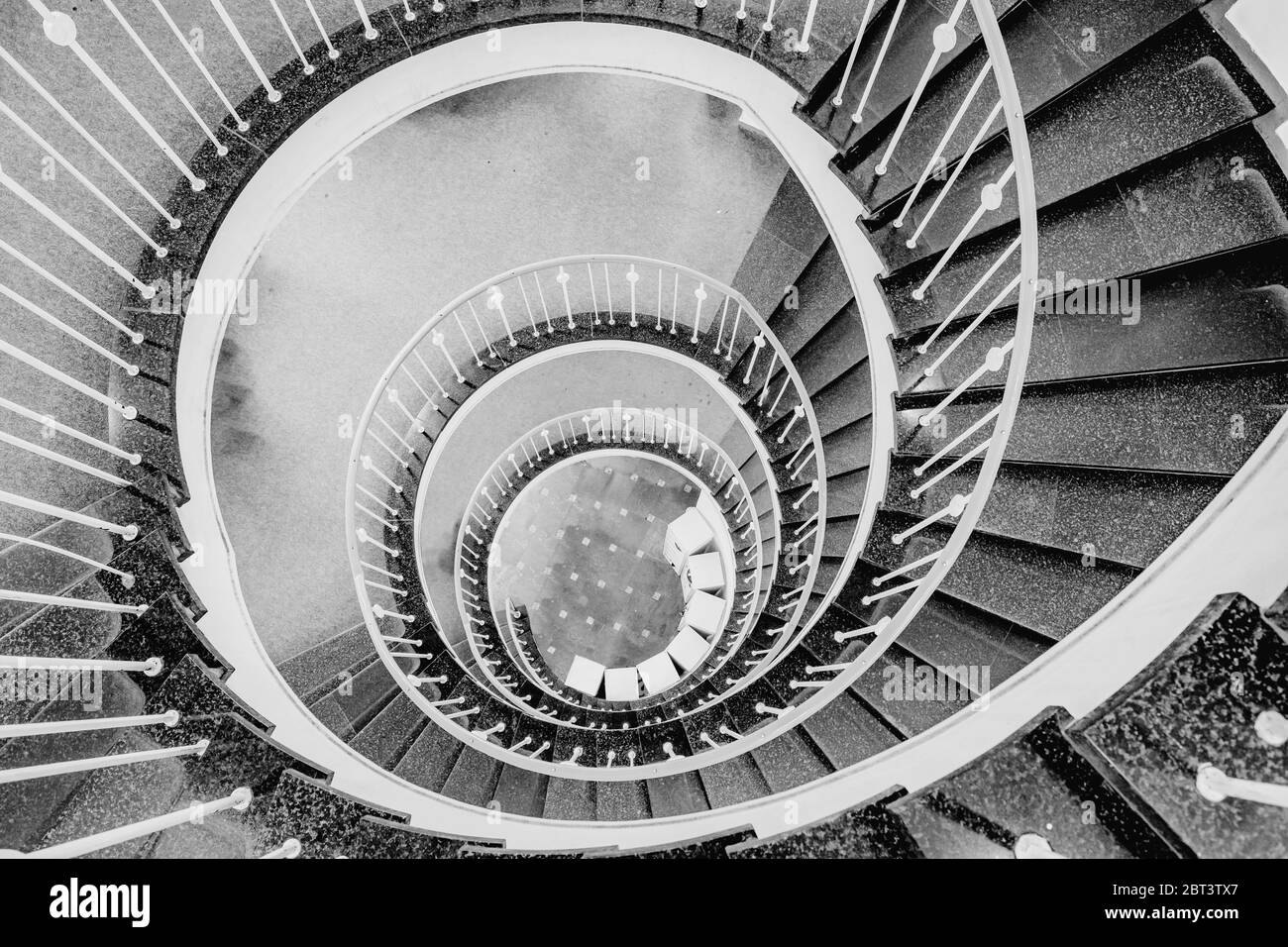 Spiral staircase in black and white. Stock Photo