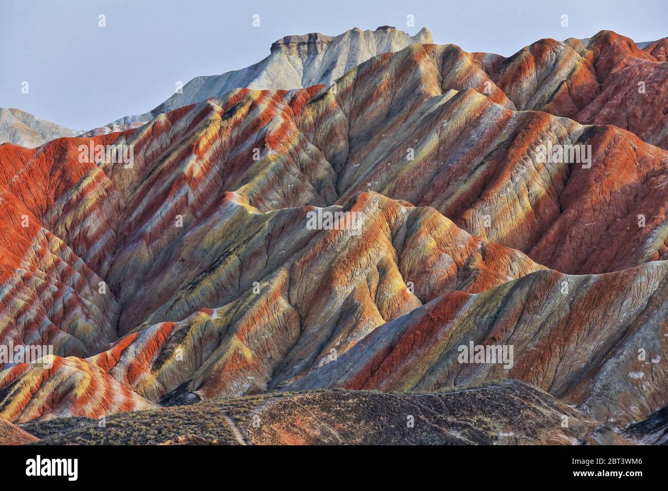 Small-Potala-Palace atop Seven-Color-Mountain landform from Colorful-Clouds-Observation-Deck. Zhangye Danxia-Qicai Scenic Spot-Gansu-China-0898 Stock Photo