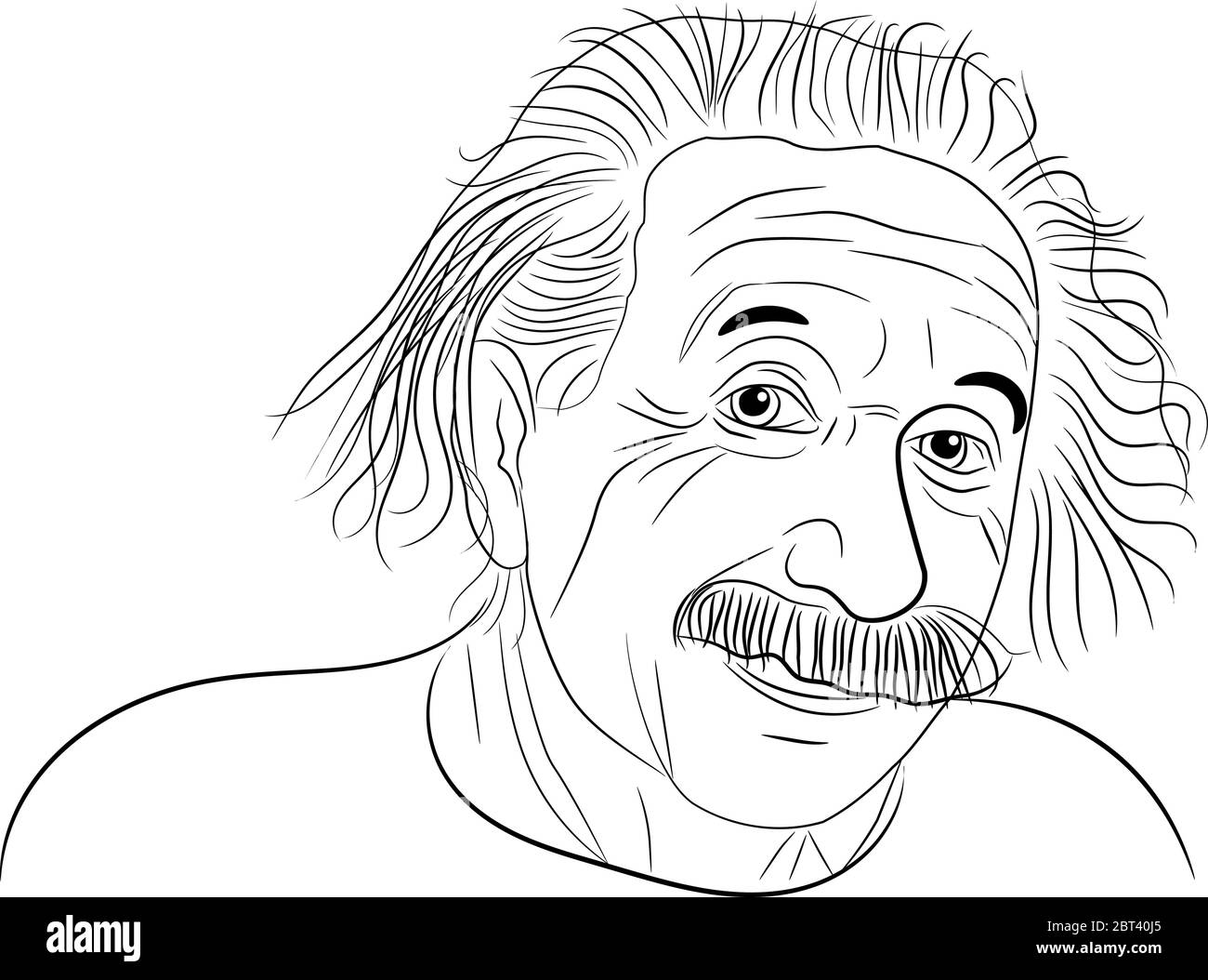 Albert Einstein Hand Drawing outline portrait vector illustration. Stock Vector