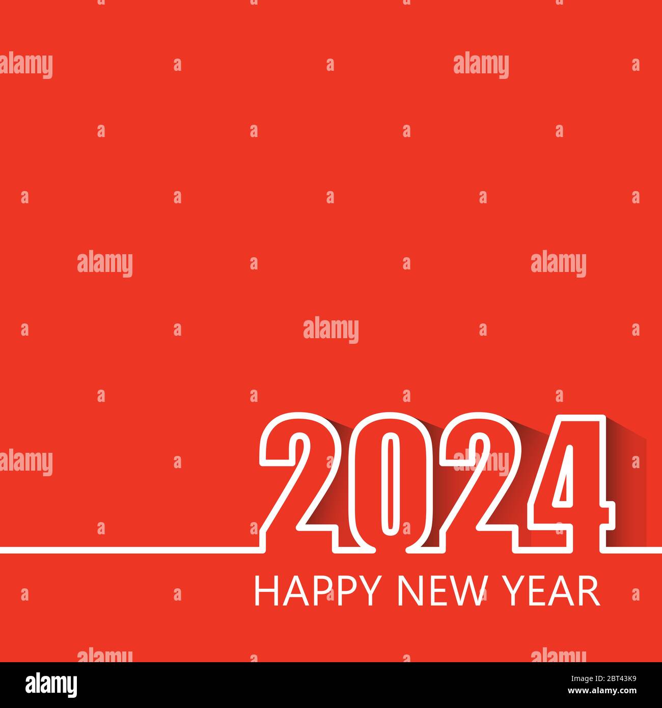 Happy New Year 2024 Modern Line Design Template Isolated on Red