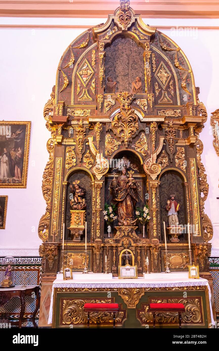 Huelva, Spain - May 17, 2020: Interior of St. Sebastian church in the village of Higuera de la Sierra in Huelva mountains, Andalusia, Spain Stock Photo
