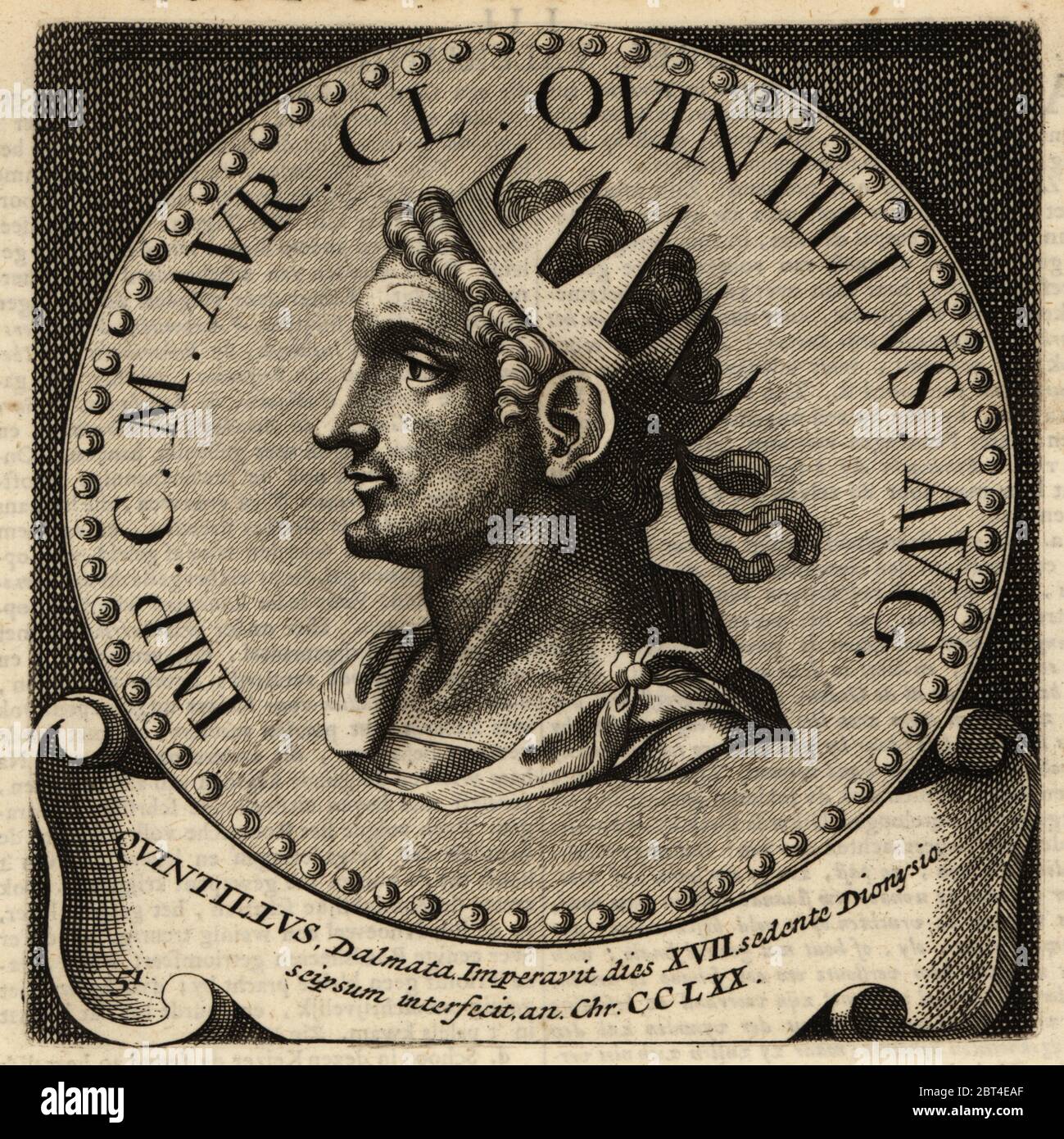 Roman Emperor Quintillus, died 270. Marcus Aurelius Claudius Quintillus