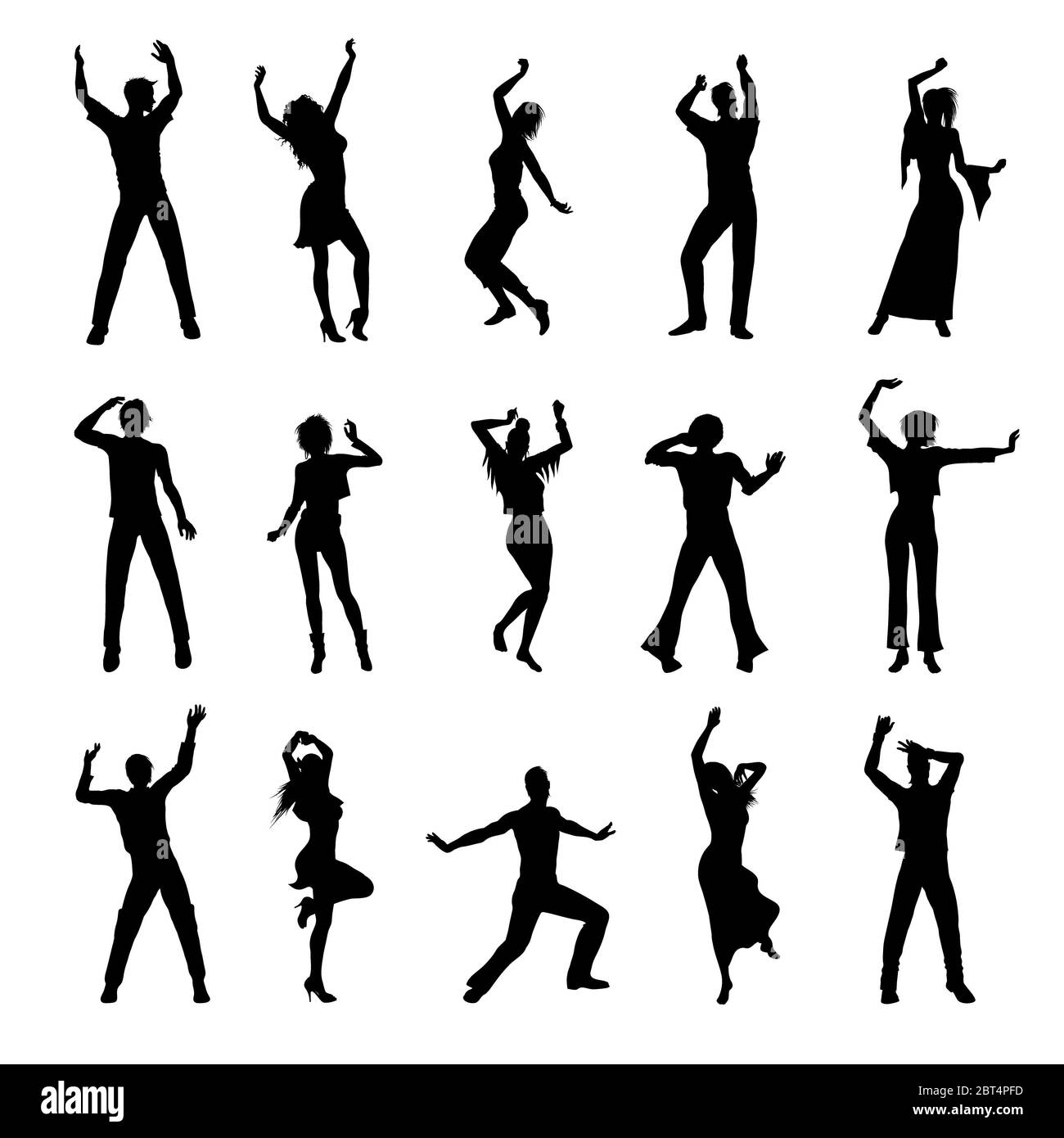 dancing people silhouettes isolated on white background Stock Photo