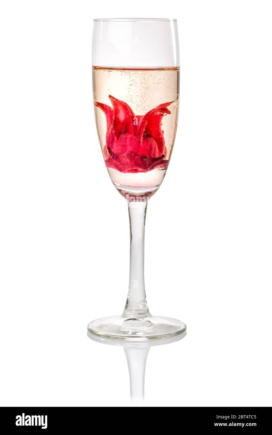 champagne cocktail with hibiscus flower Stock Photo Alamy
