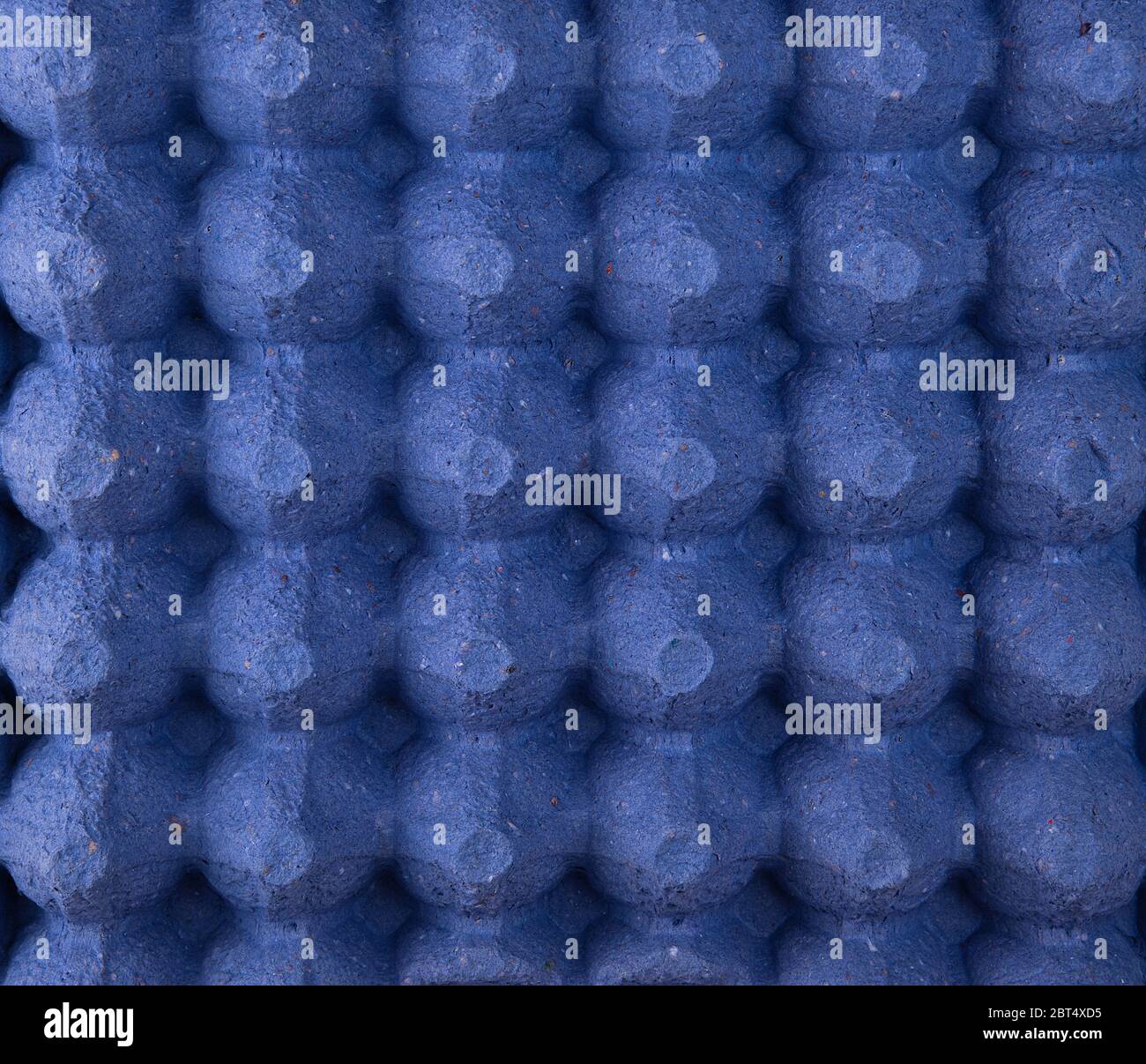 empty blue protective tray for raw chicken eggs with cells, full frame, close up Stock Photo