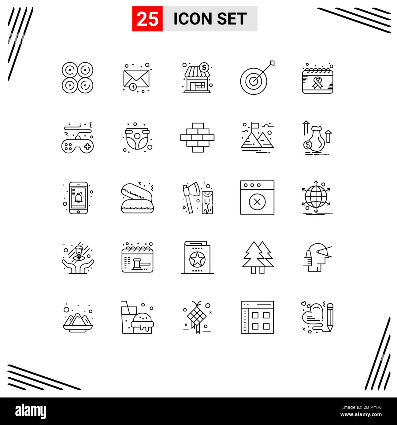 25 Line concept for Websites Mobile and Apps day, calendar, shopping, trophy, collection Editable Vector Design Elements Stock Vector