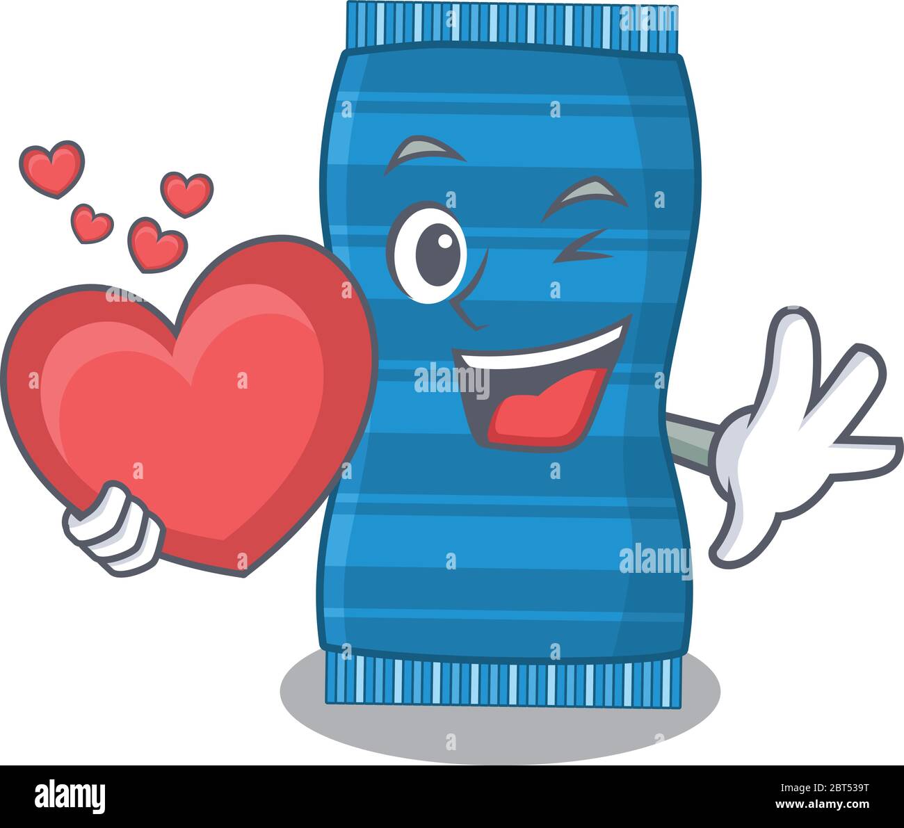 A sweet beach towel cartoon character style holding a big heart Stock