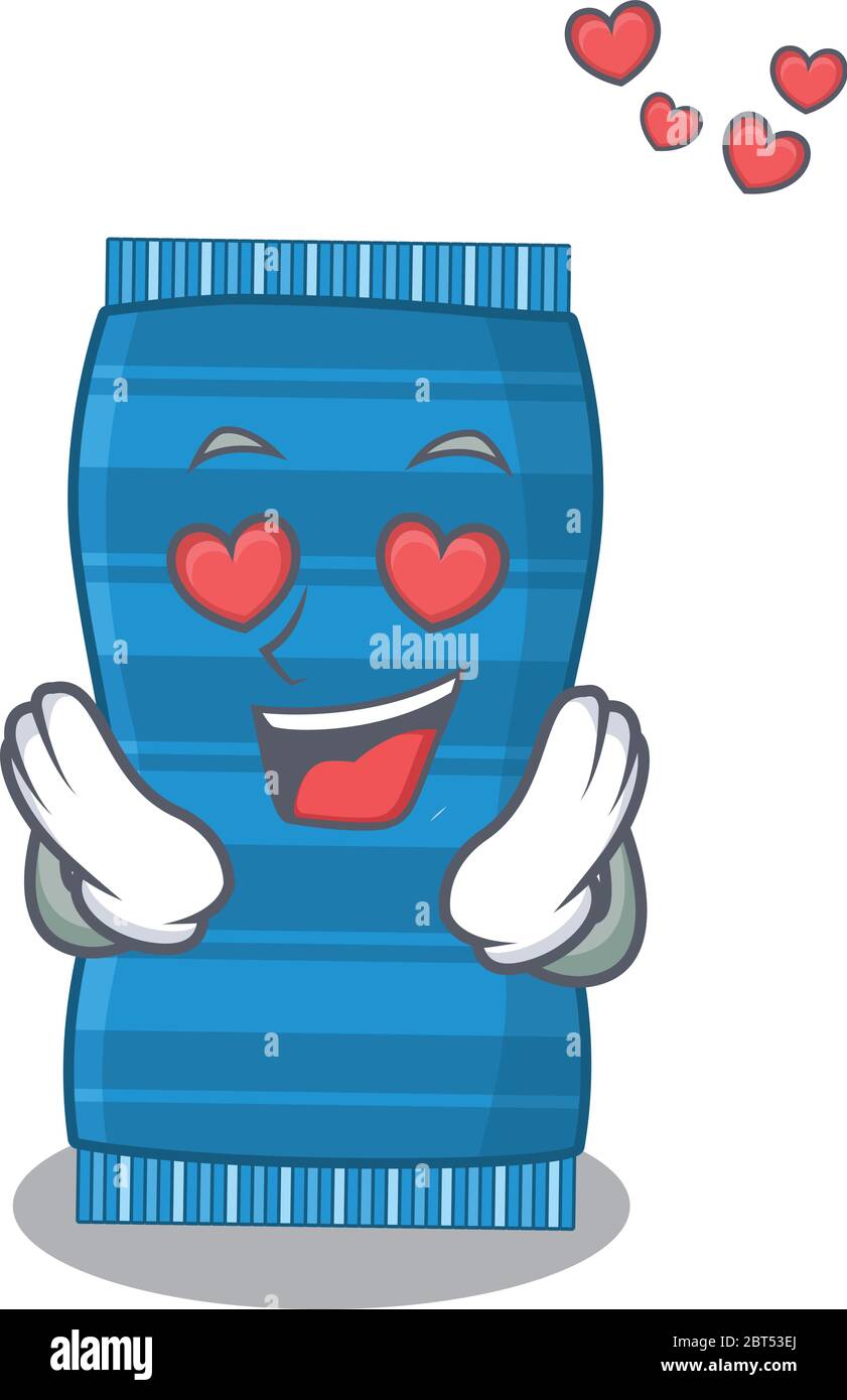 Romantic beach towel cartoon character has a falling in love eyes Stock