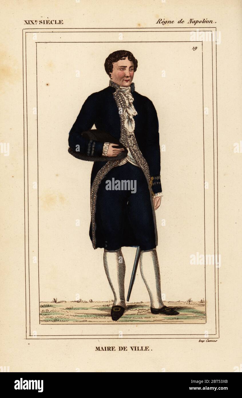Costume of a town mayor, Napoleonic era. Handcoloured lithograph by ...