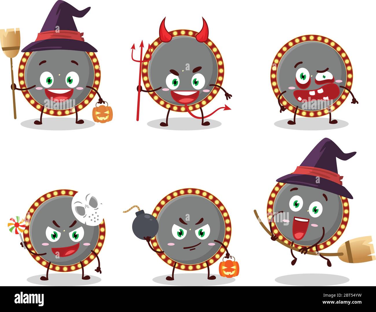 Halloween expression emoticons with cartoon character of neon billboard ...
