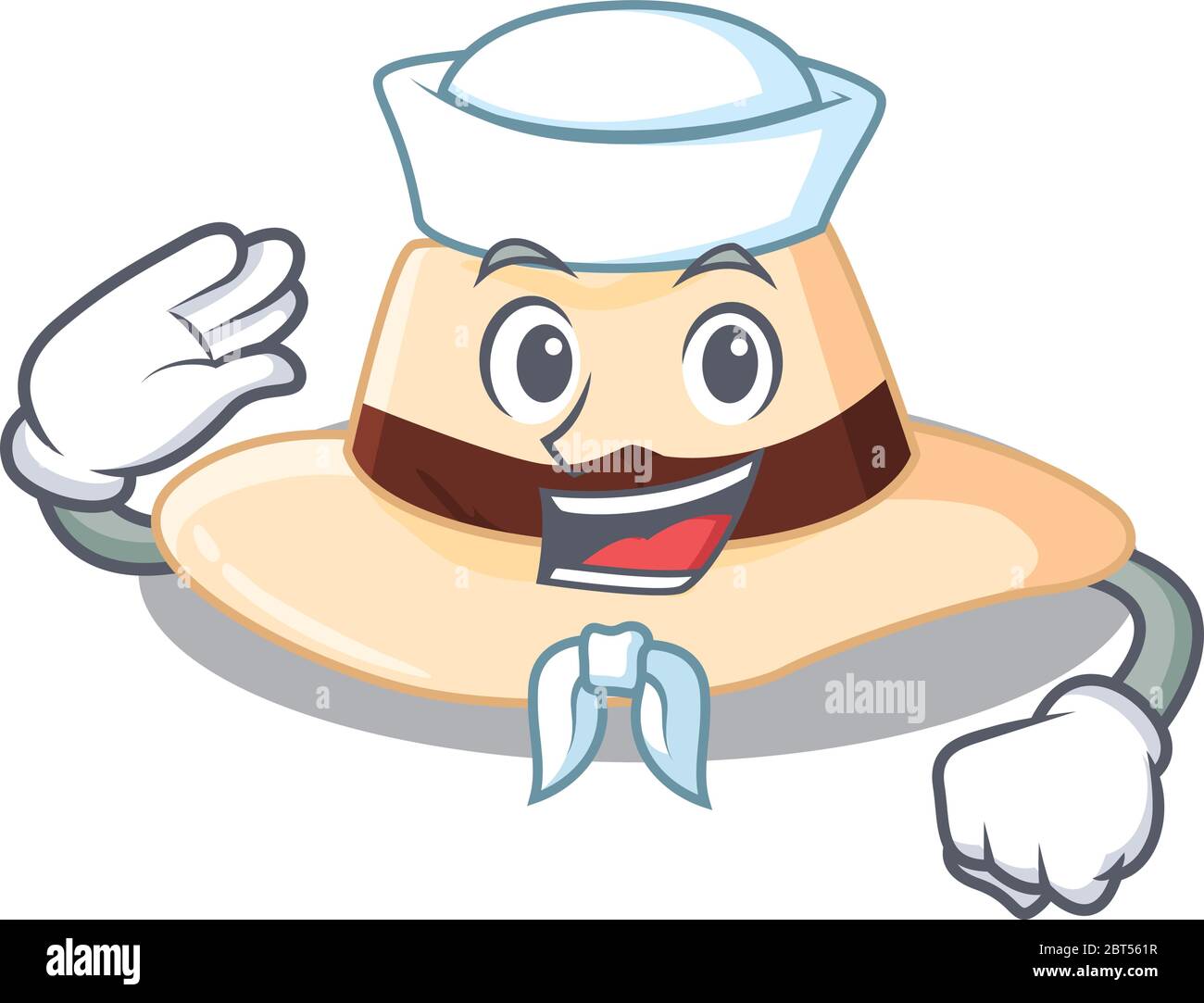 Smiley sailor cartoon character of panama hat wearing white hat and tie Stock Vector