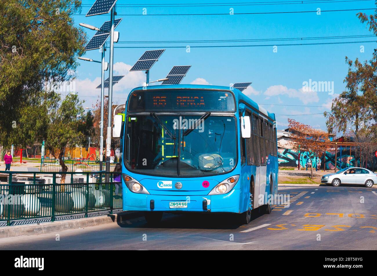 SANTIAGO, CHILE - AUGUST 2015: A transantiago bus in Santiago Stock