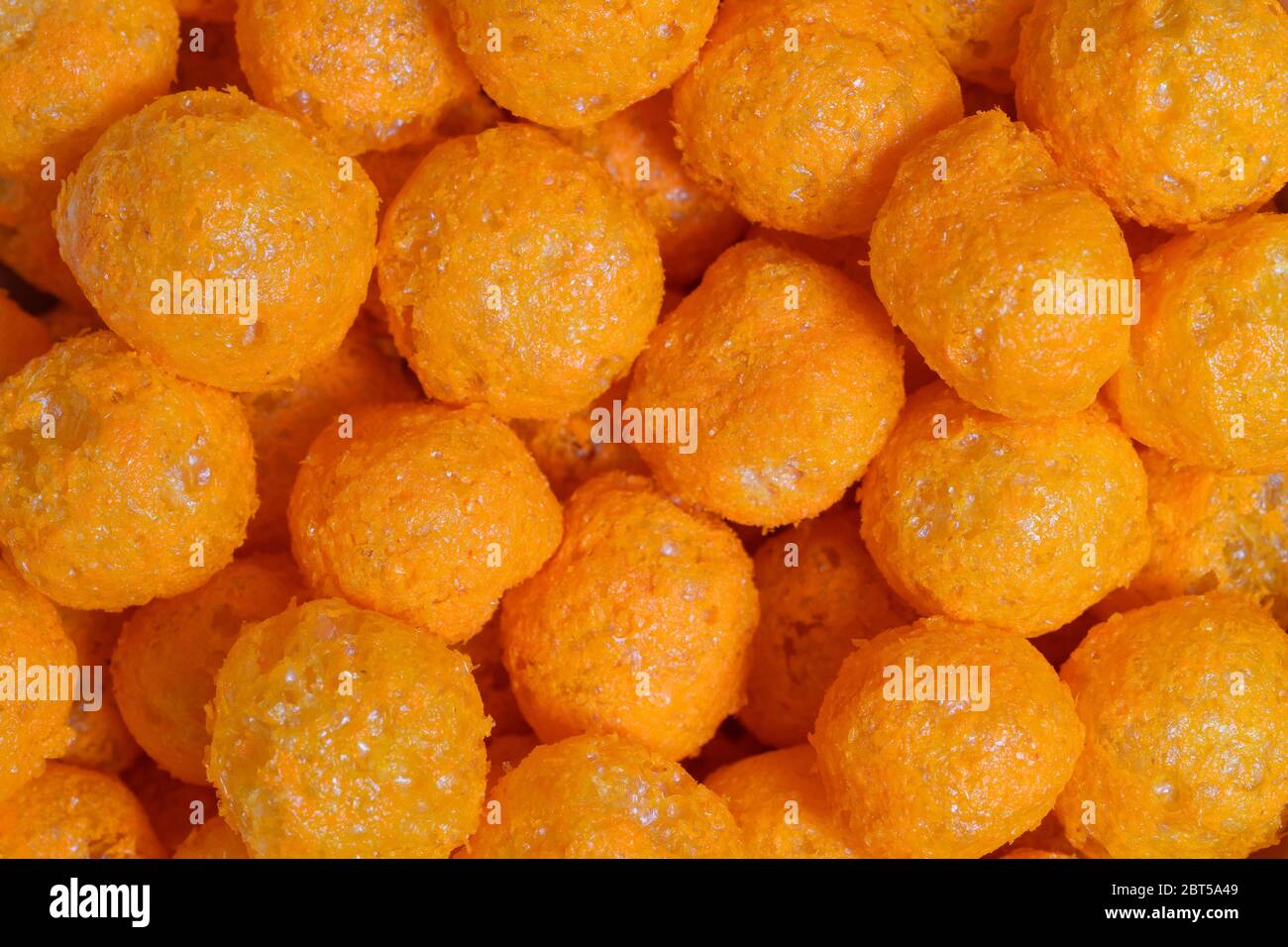 Top view of cheese puff balls snack Stock Photo